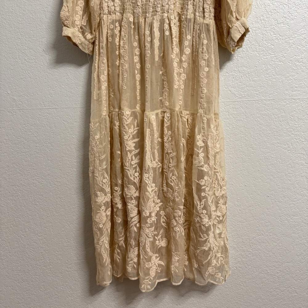 Sundance Dress Womens‎ Small Peach Silk Embroidered Sheer Boho Cottage NO LINER - Picture 3 of 14